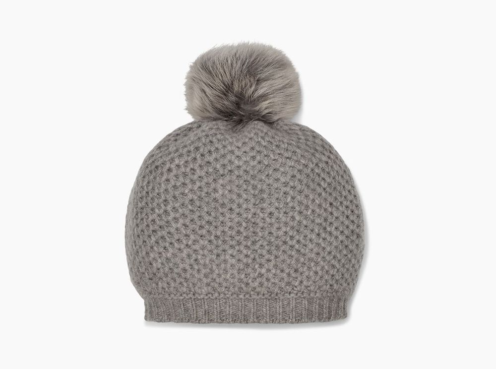 Ugg Aislinn Honeycomb Knit Pom - Womens Beanies - Light Grey - NZ (6813UPTDX)